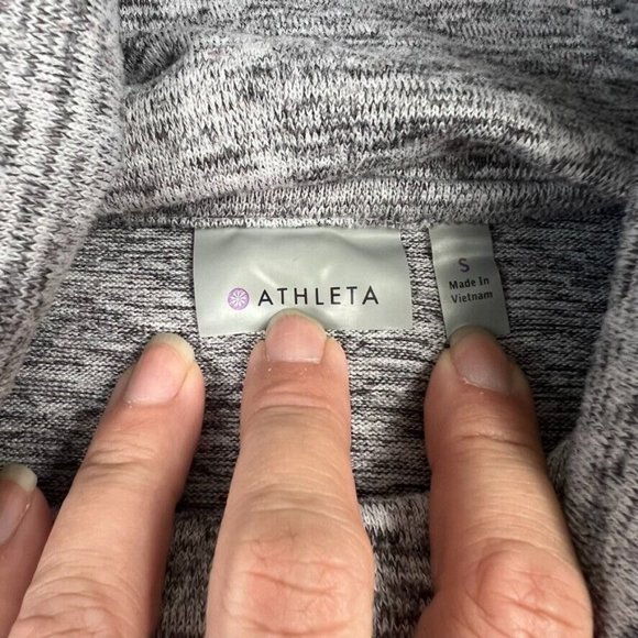 Athleta Womens Cowl Neck Sweatshirt Size Small Heathered Gray Pockets Thumbholes - Picture 7 of 11